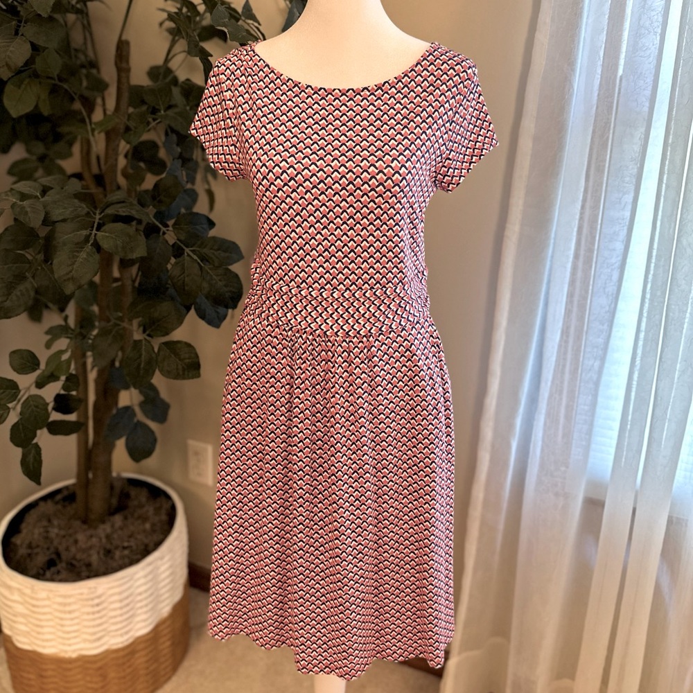 Boden Red and White Patterned Dress